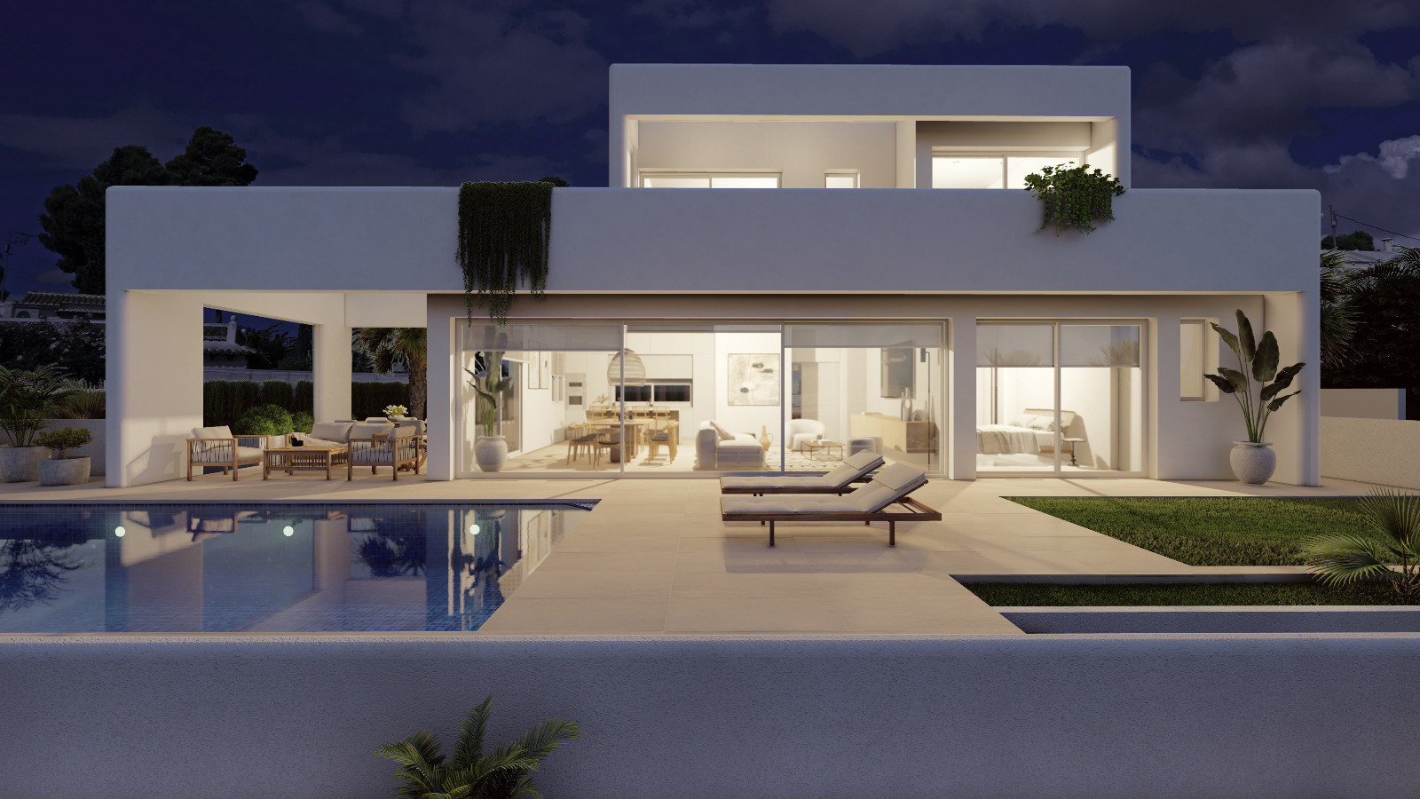 Magnifique villa de luxe, style Ibiza, avec de belles vues sur la mer et le Peñon d’Ifach