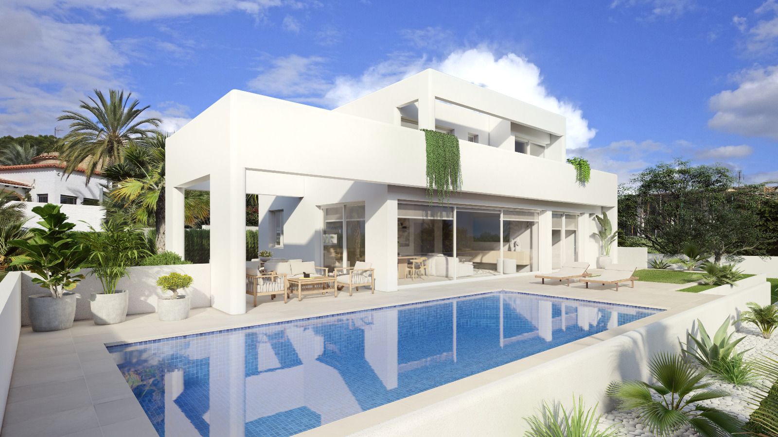 Tolle Luxusvilla im Ibiza-Stil mit herrlichem Blick auf das Meer und den Peñon d'Ifach